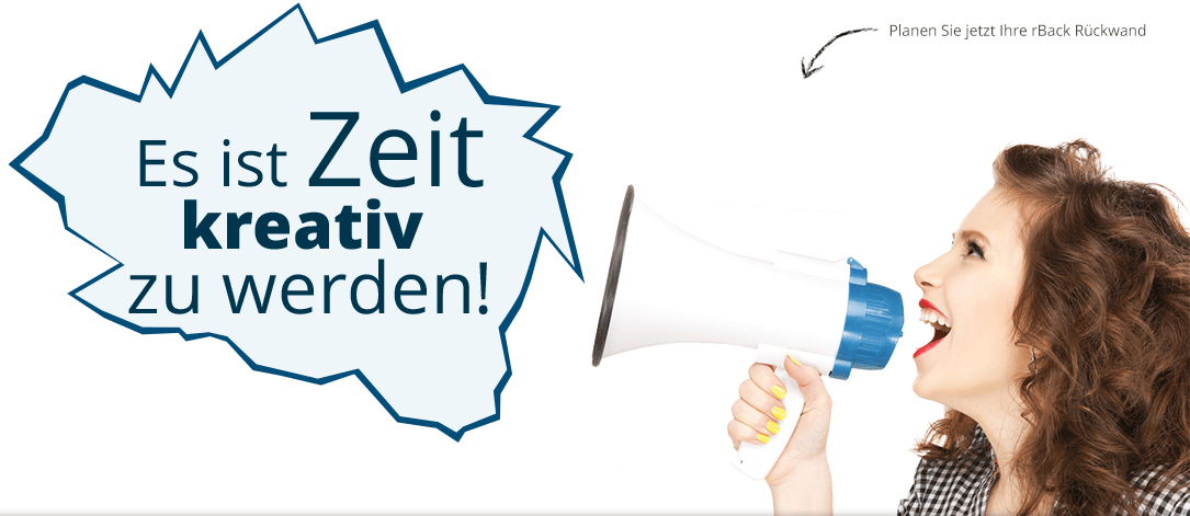 Frau mit Megafon: Es ist Zeit kreativ zu werden!